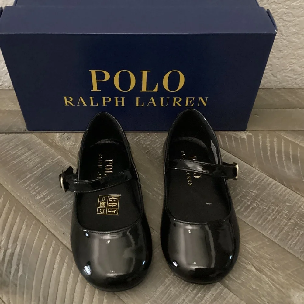 POLO RALPH LAUREN Toddler Girls Kinslee Leather Flats, size 5